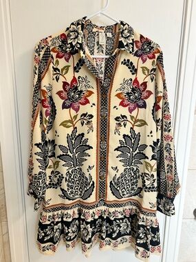 Joie Boho Floral Pineapple Print Ruffle Hem Dress – Size Small S/P